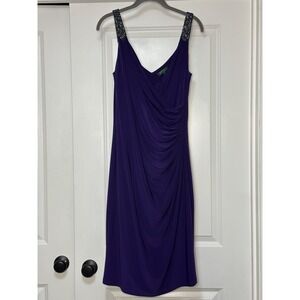 Lauren Ralph Lauren, Women's Purple Evening Dress w/Embellished beaded straps,14